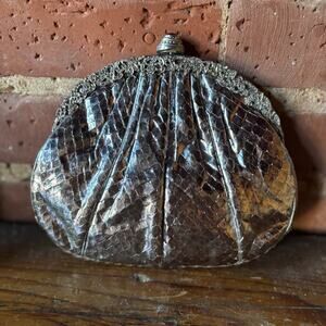 Vintage Judith Leiber Silver Snakeskin Leather Clutch Shoulder Evening Bag Purse